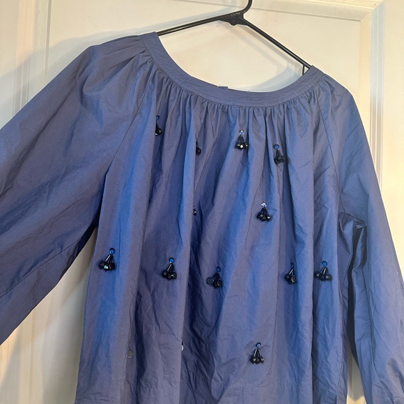 J. Crew The Perfect Embellishment Blue & Black Peasant Top, Large - Picture 8 of 11